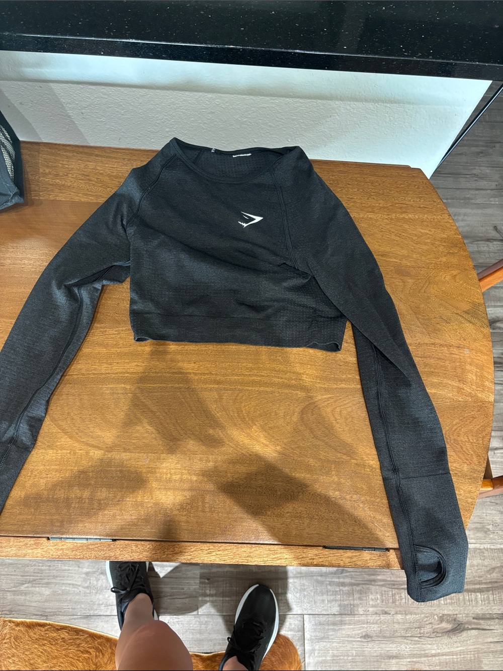 Gymshark Black Long-Sleeve Cropped Athletic Top